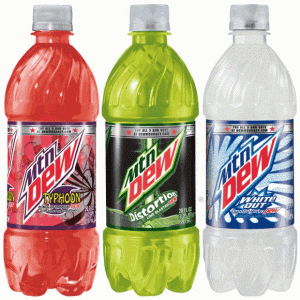 Mountain Dew soft drink bottles and cans for wholesale supply
